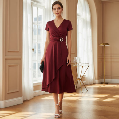 Women’s Dress | Flattering Fit, Midi Length for Summer-Women's Dresses-Zeravi-Red-S-Zeravi